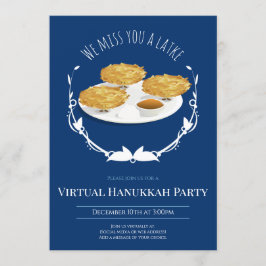 Invitación Fiesta Hanukkah virtual de color blanco azul de lo