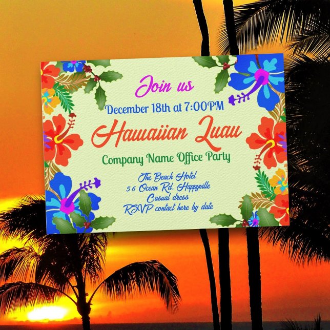 Invitación Fiesta hawaiana de vacaciones Hibiscus n Holly (Subido por el creador)