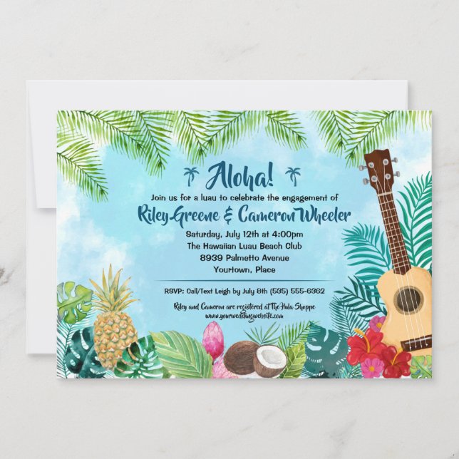 Invitación Fiesta Hawaiana Luau con Acuarela (Anverso)