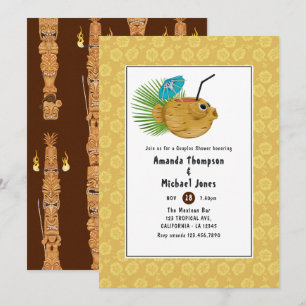 Invitación Fiesta Hawaiana Tiki Time para Parejas en Verano