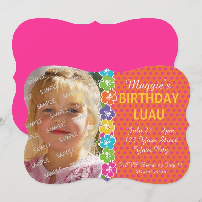 Invitación Fiesta hawaiano de Luau (Anverso / Reverso)