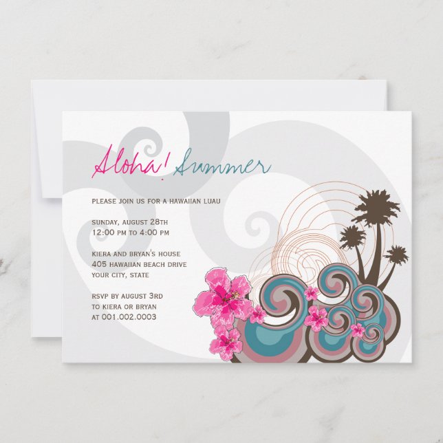 Invitación Fiesta hawaiano del verano de Luau del hibisco (Anverso)