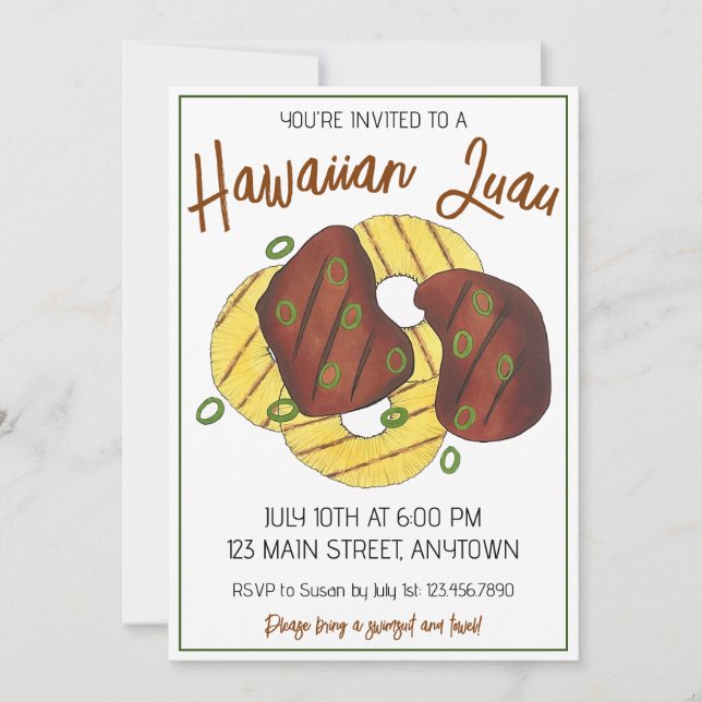 Invitación Fiesta hawaiano Luau Huli Huli Chicken Pineapple (Anverso)