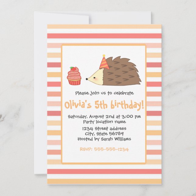 Invitación Fiesta Hedgehog y Cupcake (Anverso)