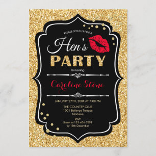 Invitación Fiesta Hens - Oro Rojo Negro