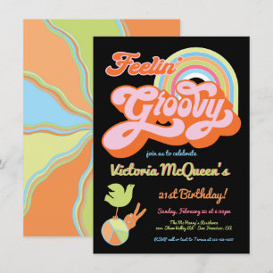 Invitación Fiesta Hippie Groovy de la Retro 60