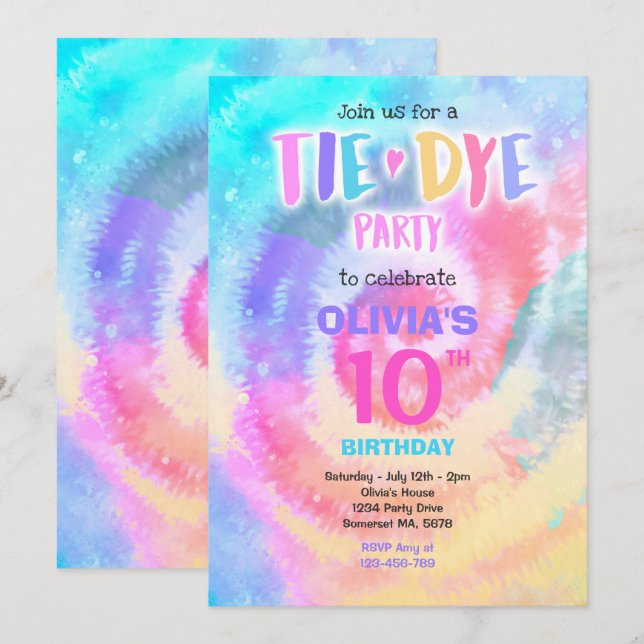 Invitación Fiesta hippy de tinte de cumpleaños brillante de c (Anverso / Reverso)