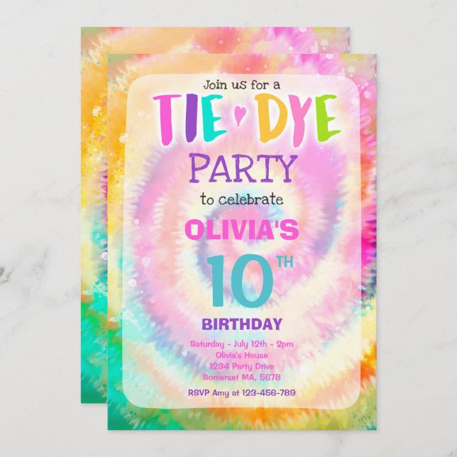 Invitación Fiesta hippy de tinte de cumpleaños brillante de c (Anverso / Reverso)