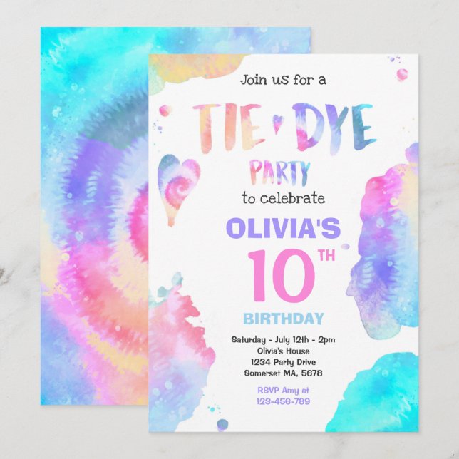 Invitación Fiesta hippy de tinte de cumpleaños brillante de c (Anverso / Reverso)