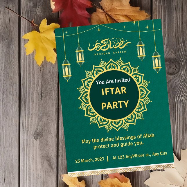Invitación Fiesta Iftar del Patrón Islámico Verde y Oro (Subido por el creador)