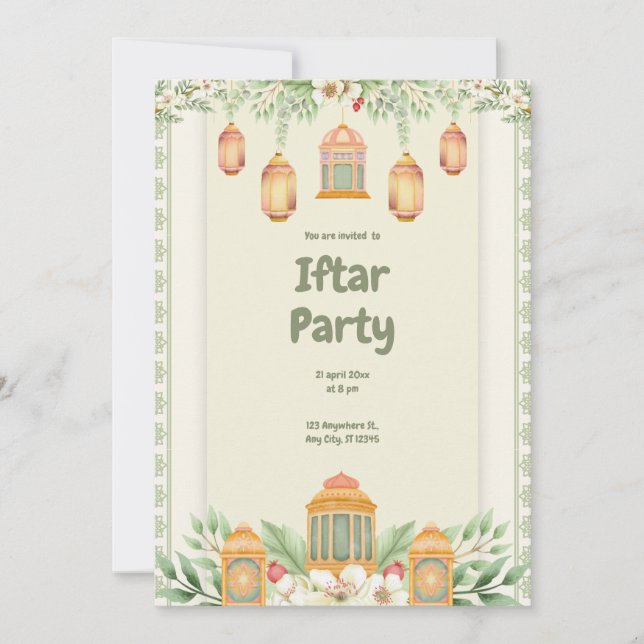 Invitación Fiesta Iftar Floral Verde (Anverso)