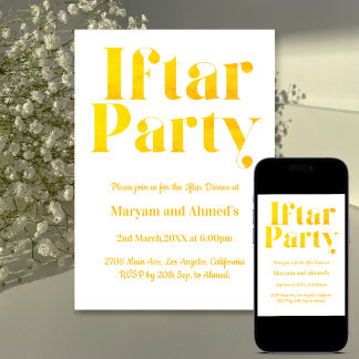 Invitación Fiesta Iftar moderno blanco y dorado