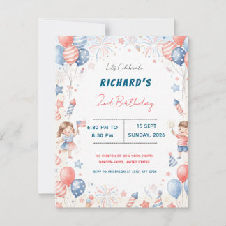 Invitación Fiesta infantil con tema americano y diversión fam