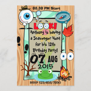 Invitación Fiesta infantil con tema de búsqueda del tesoro