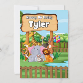 Invitación Fiesta infantil de animales del zoológico lindo y 