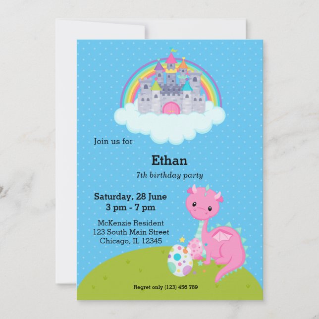 Invitación Fiesta infantil de dragón de fantasía (Anverso)