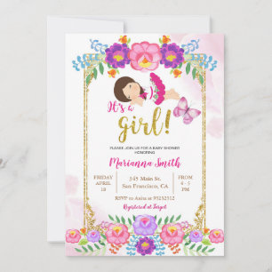 Invitación Fiesta Infantil de Mariposa Floral Mexicana 