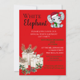 Invitación Fiesta infantil de Navidad Elefante Blanco Moderno