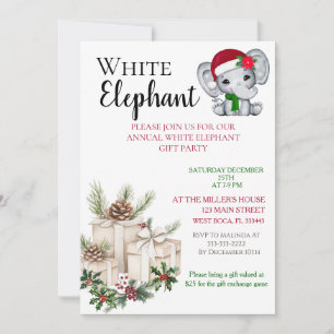 Invitación Fiesta infantil de Navidad elefante blanco moderno