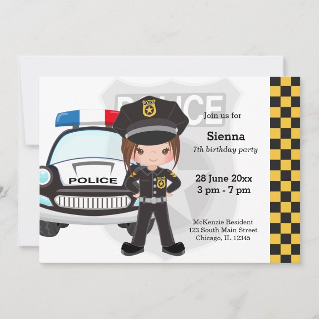 Invitación Fiesta infantil de policía (Anverso)