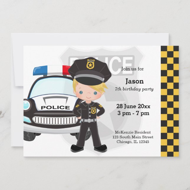 Invitación Fiesta infantil de policía (Anverso)