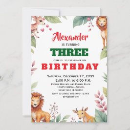 Invitación Fiesta infantil de safari con acuarela Animales Sa