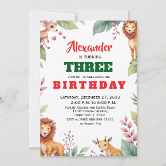 Invitación Fiesta infantil de safari con acuarela Animales Sa