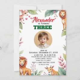 Invitación Fiesta infantil de safari con acuarela Animales Sa