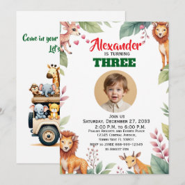 Invitación Fiesta infantil de safari con acuarela Animales Sa