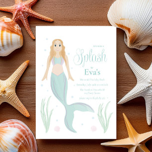 Invitación Fiesta Infantil de Sirena con Acuarela Morada Past