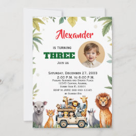 Invitación Fiesta infantil safari acuarela Animales selva Bon