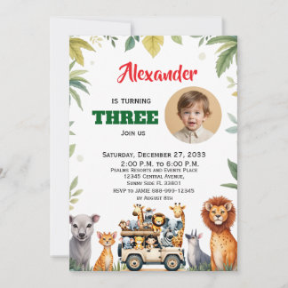 Invitación Fiesta infantil safari acuarela Animales selva Bon