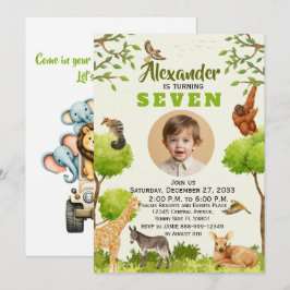 Invitación Fiesta Infantil Safari Acuarela de Moda Animales J
