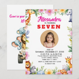 Invitación Fiesta Infantil Safari Acuarela de Moda Animales J