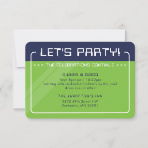 Invitación FIESTA INFO INSERT moderna gamer navy neón verde