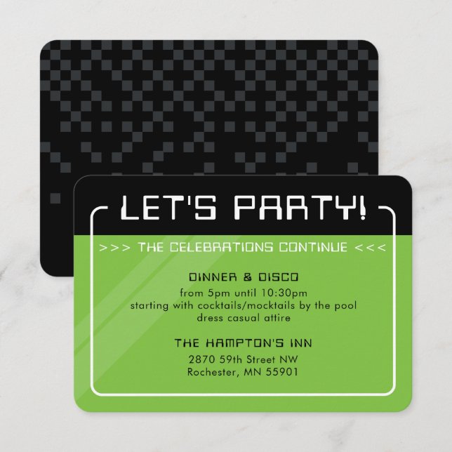 Invitación FIESTA INFO INSERT moderno gamer verde negro (Anverso / Reverso)