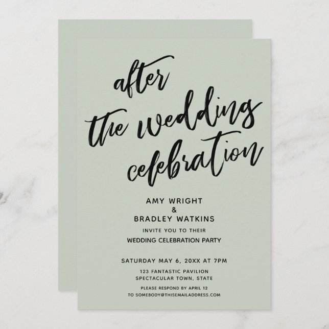 Invitación Fiesta informal después de la boda Salvia Verde (Anverso / Reverso)