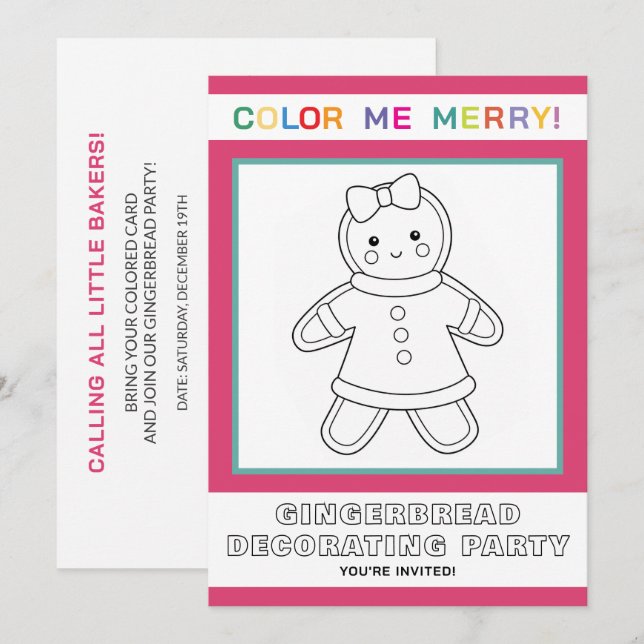 Invitación Fiesta interactiva de decoración de niña de jengib (Anverso / Reverso)
