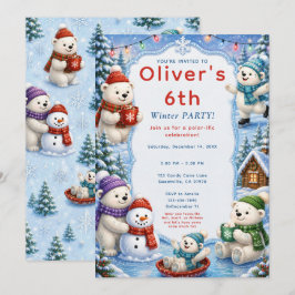 Invitación Fiesta Invernal de Oso Polar Adorable