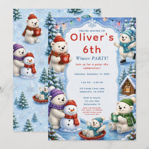 Invitación Fiesta Invernal de Oso Polar Adorable