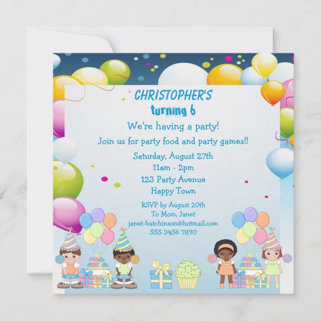 Invitación Fiesta invita a los niños que juegan en recreo (Anverso)