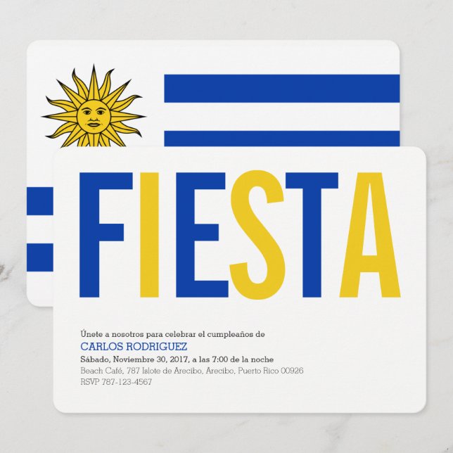 Invitación Fiesta:Invitaciones: Uruguay: Bandera uruguaya (Anverso / Reverso)