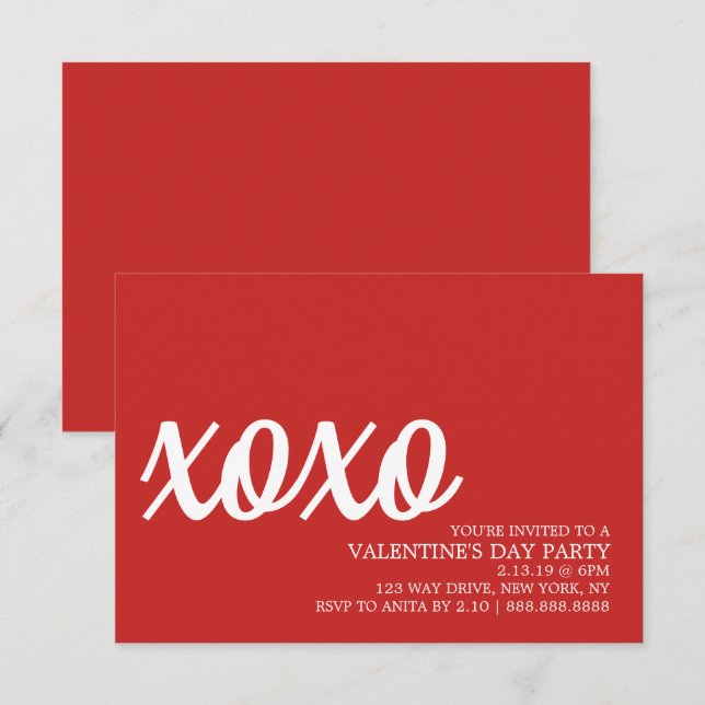 Invitación Fiesta invitado de San Valentín - xoxo rojo (Anverso / Reverso)