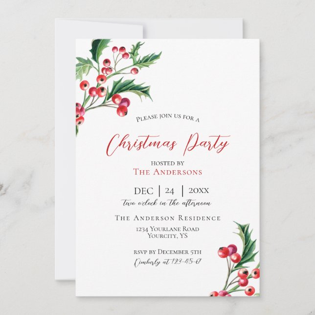 Invitación fiesta invitado por navidades invitan a bayas de i (Anverso)