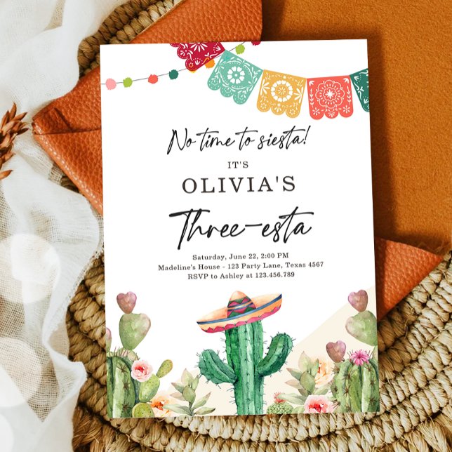 Invitación Fiesta Invitation Three-esta Birthday 3rd Mexican  (Subido por el creador)