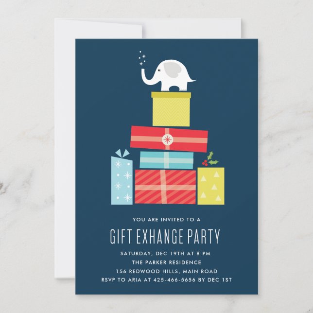 Invitación Fiesta Invite_Midnight del intercambio del regalo (Anverso)