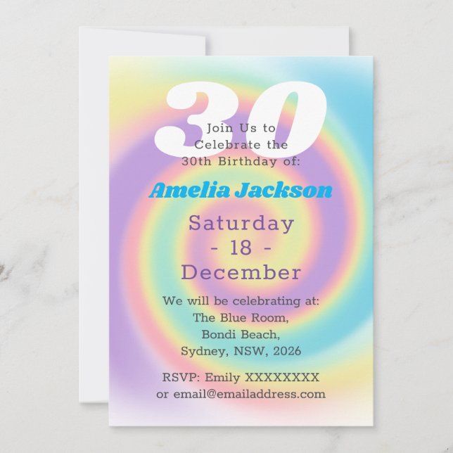 Invitación fiesta irlandés del arco iris 30 a los años 1990 (Anverso)