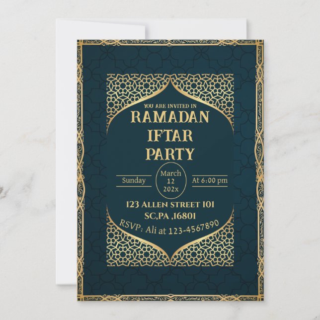 Invitación Fiesta islámico islámico de Ramadán verde azulado  (Anverso)
