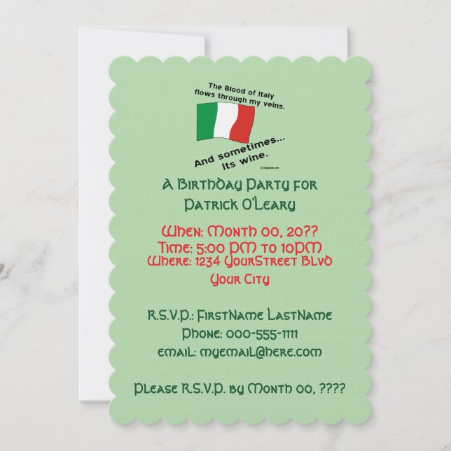Invitación Fiesta italiana de cumpleaños de sangre y vino (Anverso)
