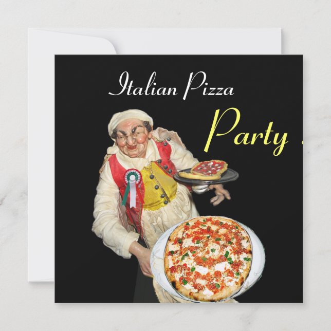 Invitación FIESTA ITALIANO PIZZA , negro rojo RESTAURANTE (Anverso)